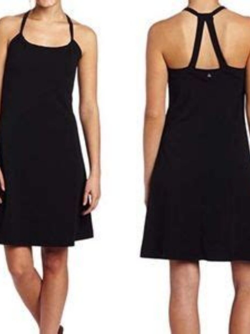 PrAna Small Quinn Stretchy Black Halter Racerback Built in Bra Swing Dress